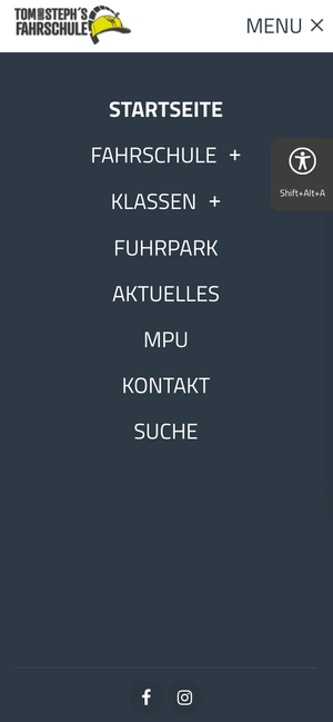 Das Menü der Website in Mobiler Ansicht